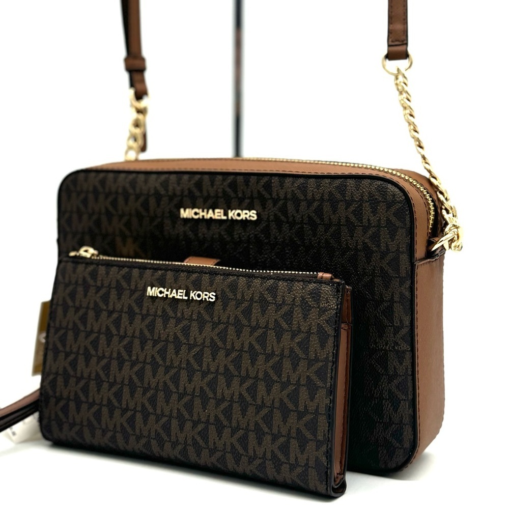 Michael Kors Large EW Crossbody Bag & Large Double Zip Wallet Brown